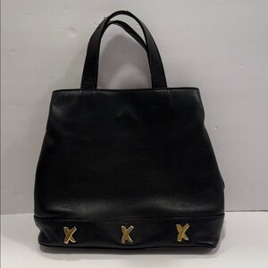 Paloma Piccaso vintage Black Leather Tote handbag Bag with Gold Accents